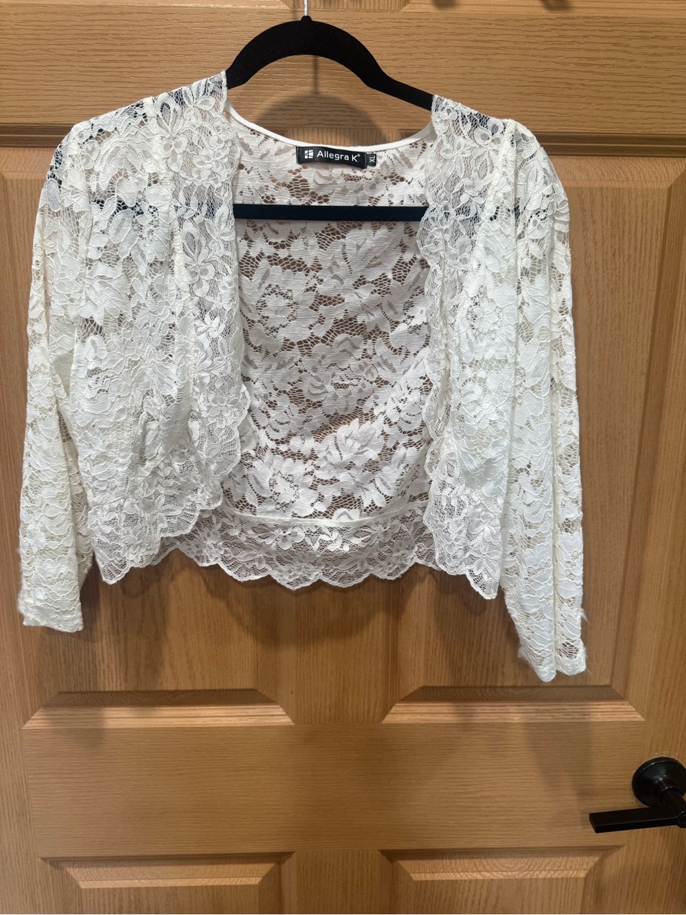 Allegra K Ivory Floral Lace Open-Front Bolero